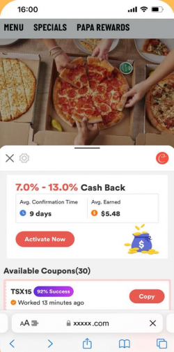 coupert pizza oriented cashback offer in the app