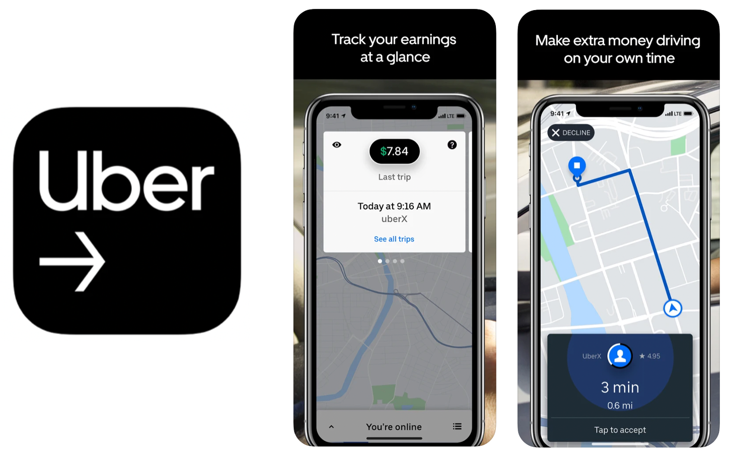 Uber app icon and screenshots