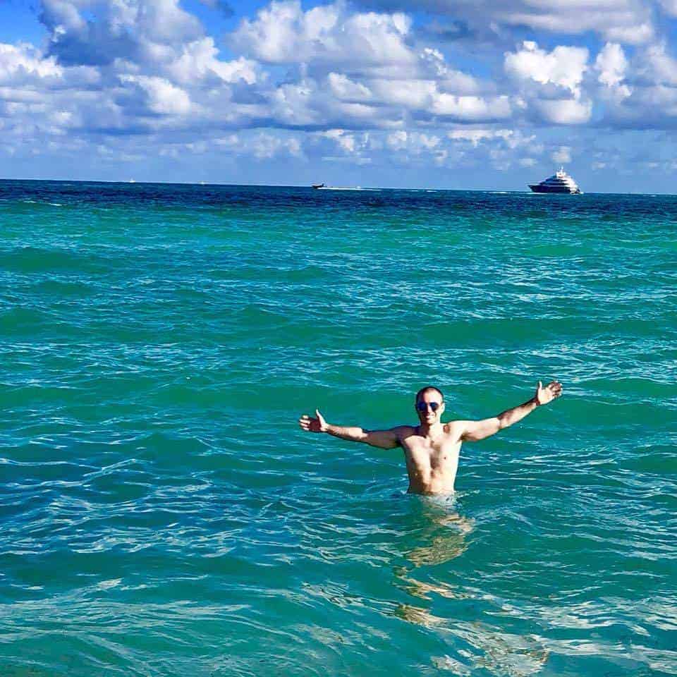 Man in the ocean at South Beach, FL