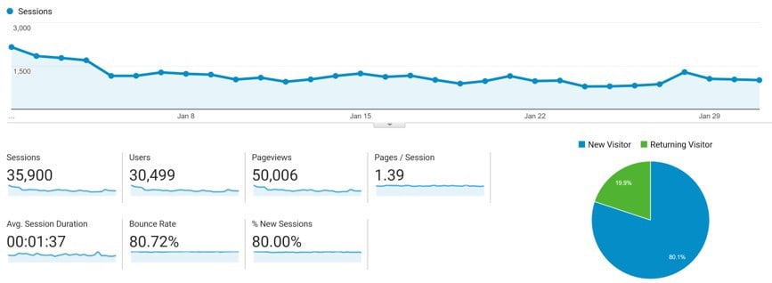 January Google Analytics Traffic for Breaking the One Percent