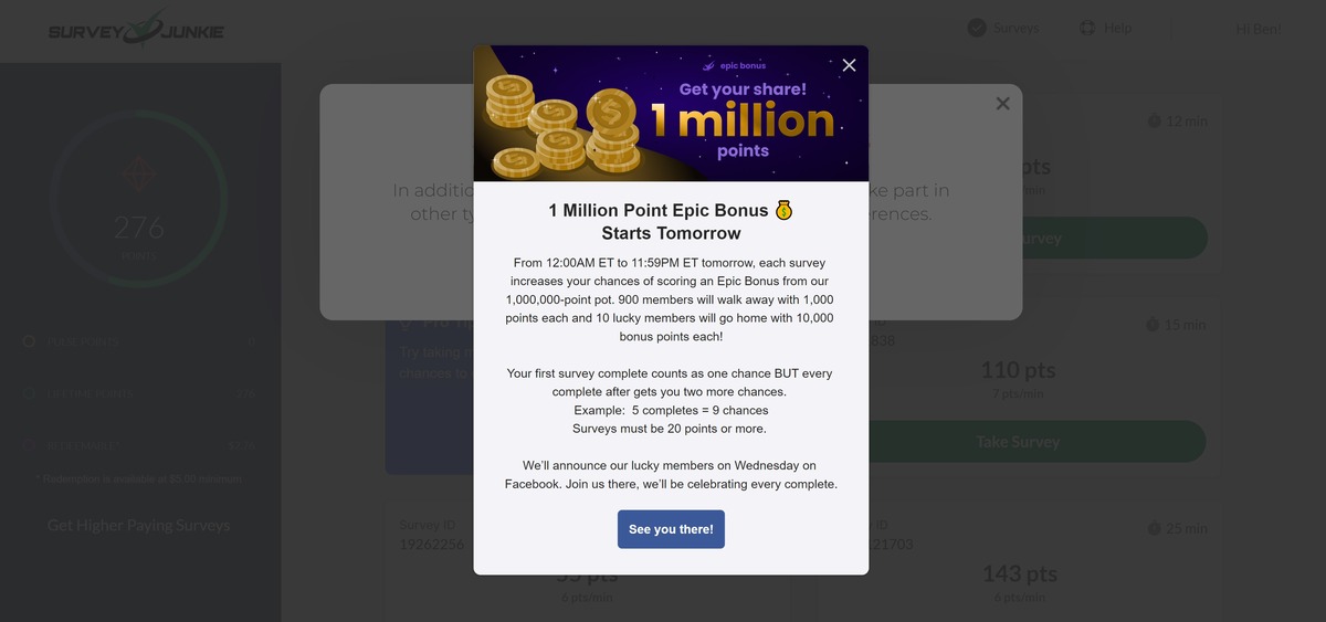 survey junkie point bonus promo