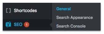 WordPress Dashboard menu SEO and General-min