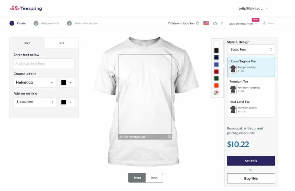 teespring create and sell t shirts and make money