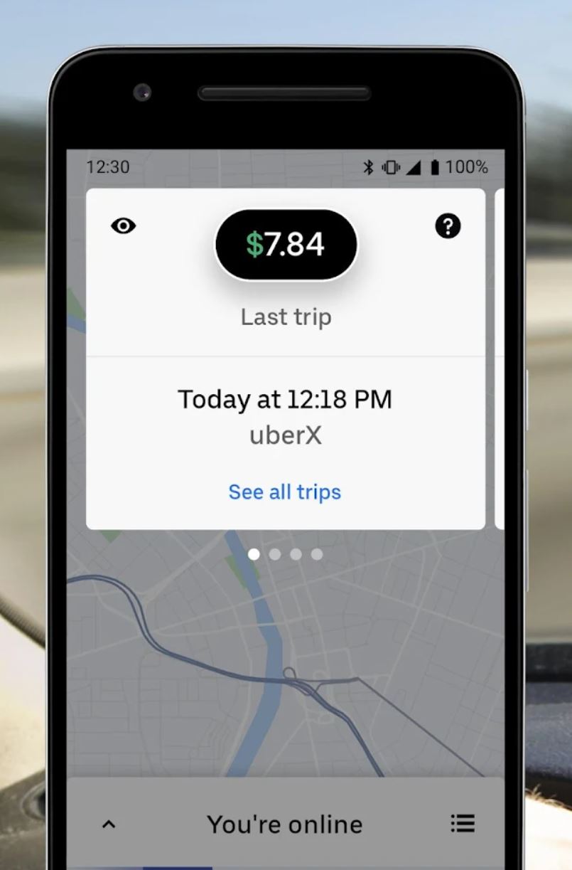 example fare earnings on uber driver app