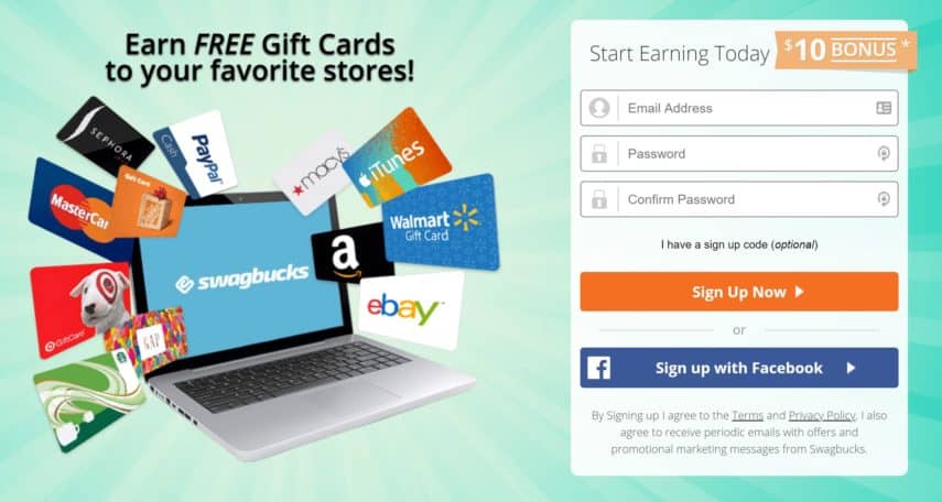 offre de carte-cadeau de la page d'accueil de swagbucks