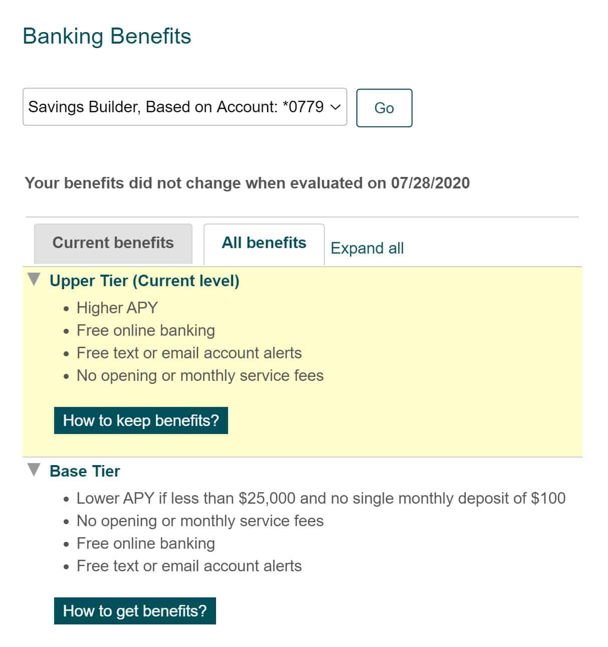 savings builder benefit tiers