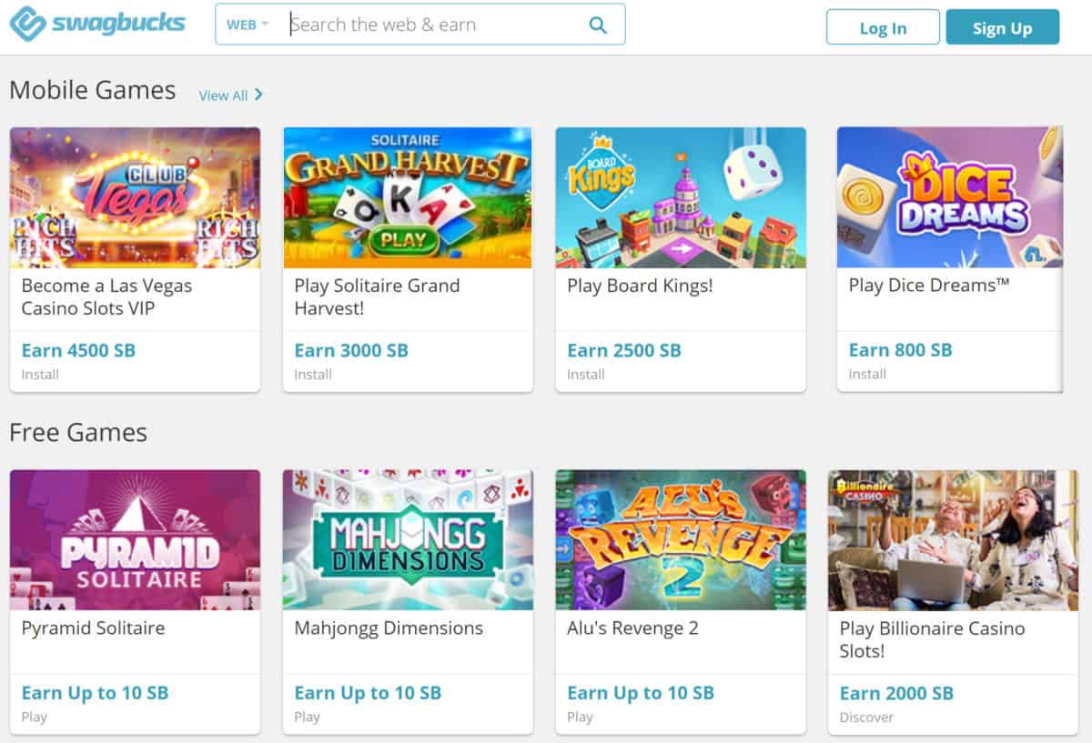 sample of real money earning games available on Swagbucks