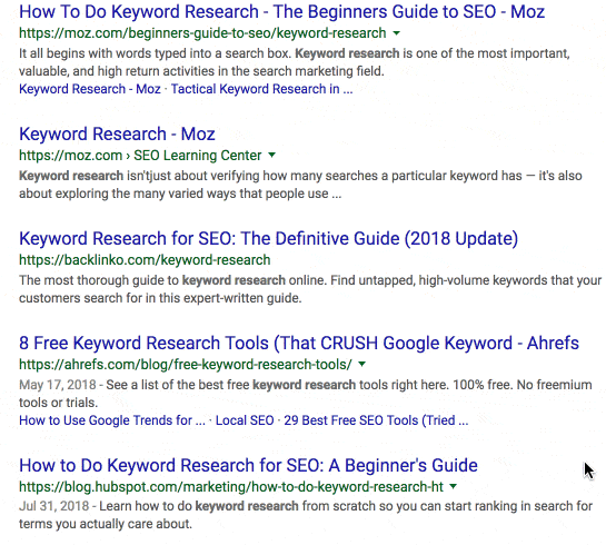 Keyword Research Page 1 Results