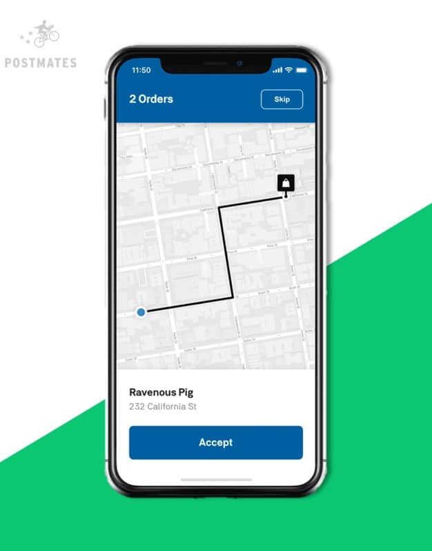 postmates screenshot with map