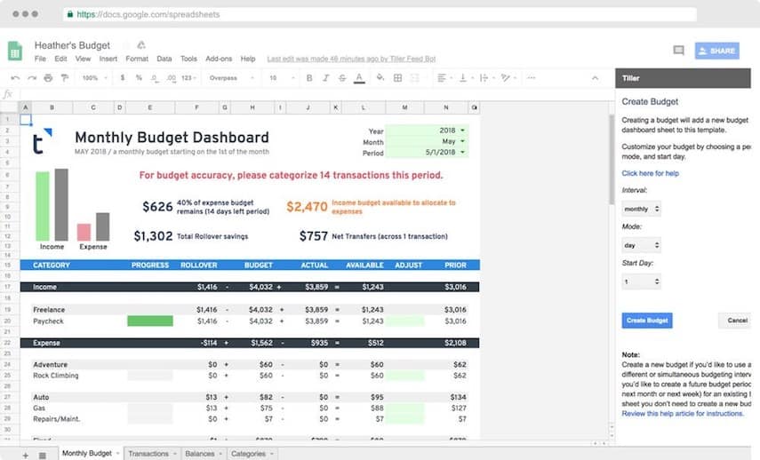 Tiller Budget Template