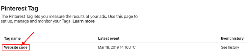 pinterest tag website code