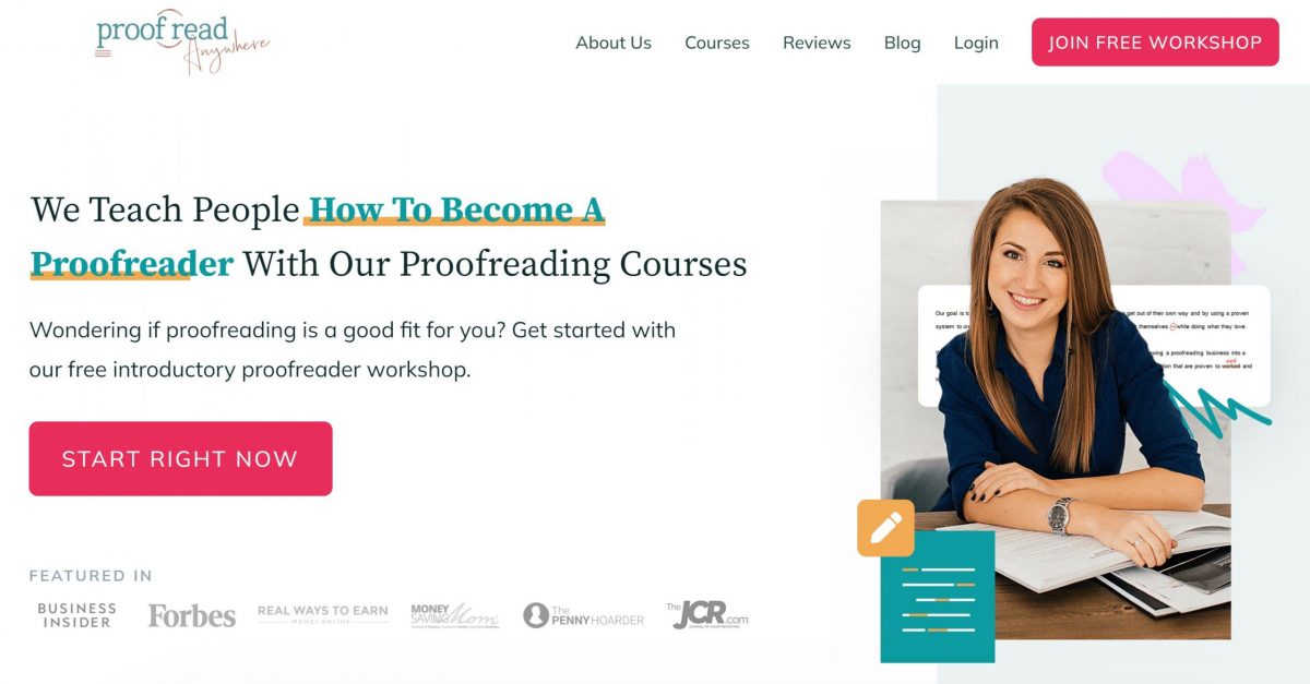 proofread anywhere is a paid proofreading course that teaches people how to become an online proofreader and find paid clients
