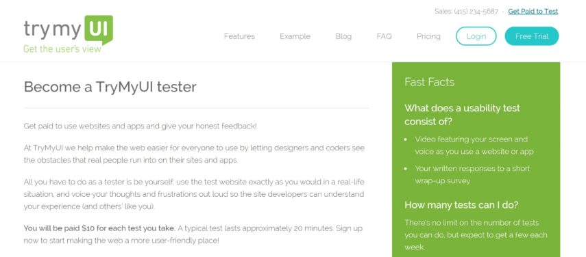 TryMyUI tester application landing page