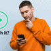 Man looking at his phone with caption text asking 