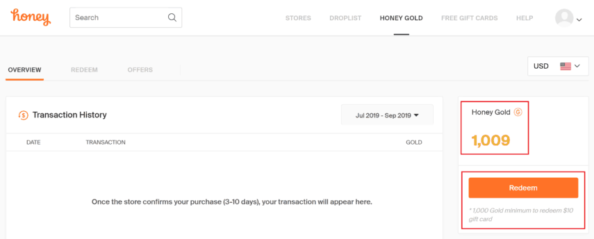 how to redeem honey gold