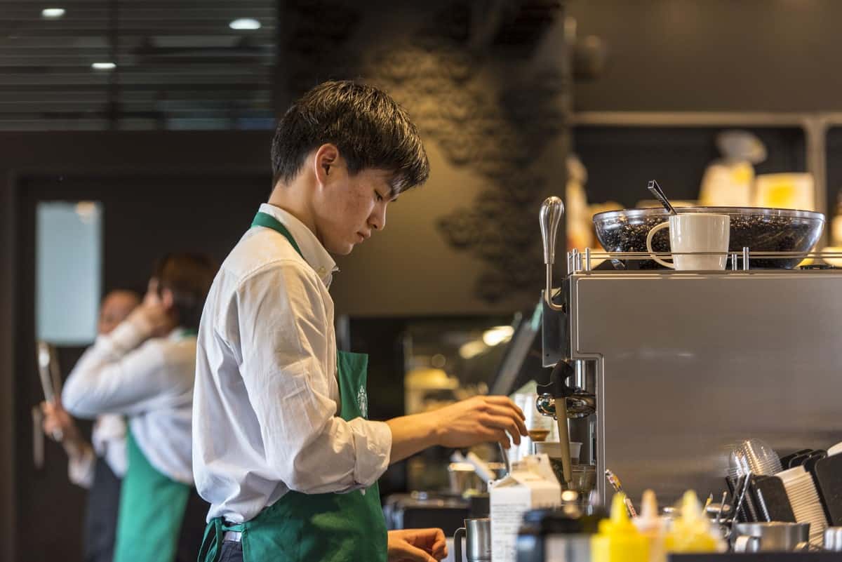 Starbucks barista at work. 