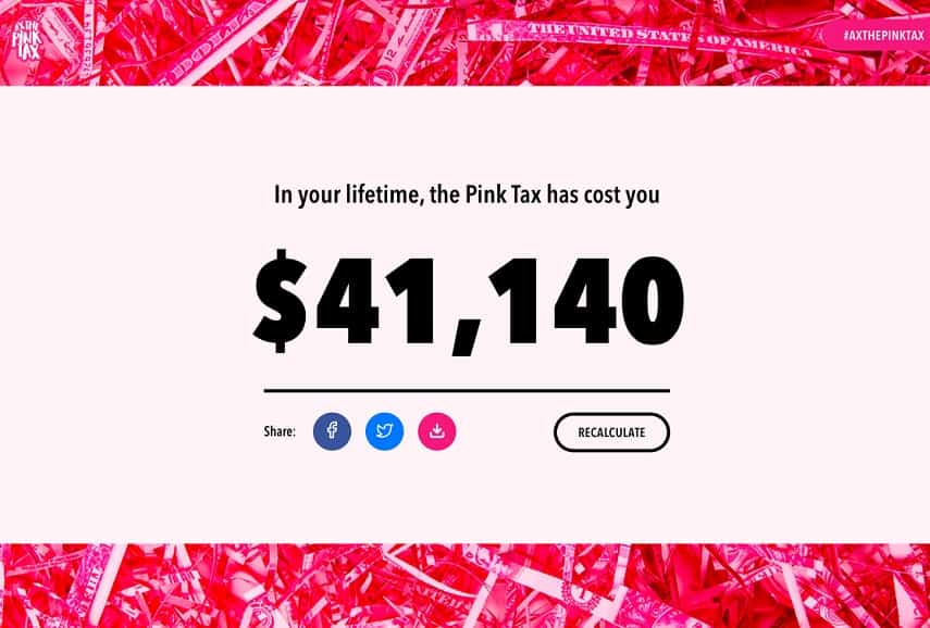 Lifetime cost of the Pink Tax on woman is estimated to cost $41,140