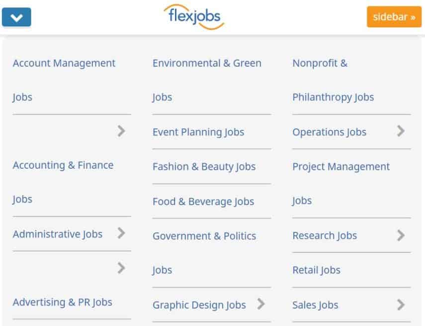 Types of jobs available on FlexJobs
