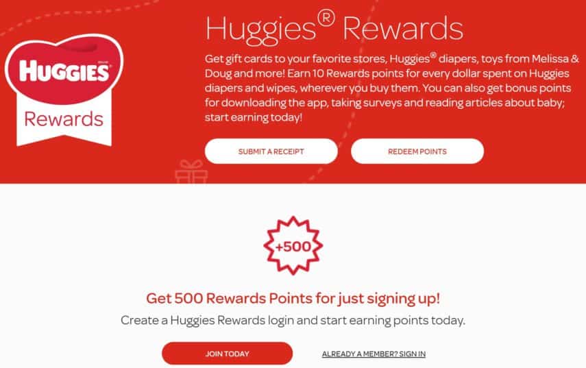 Huggies Rewards website