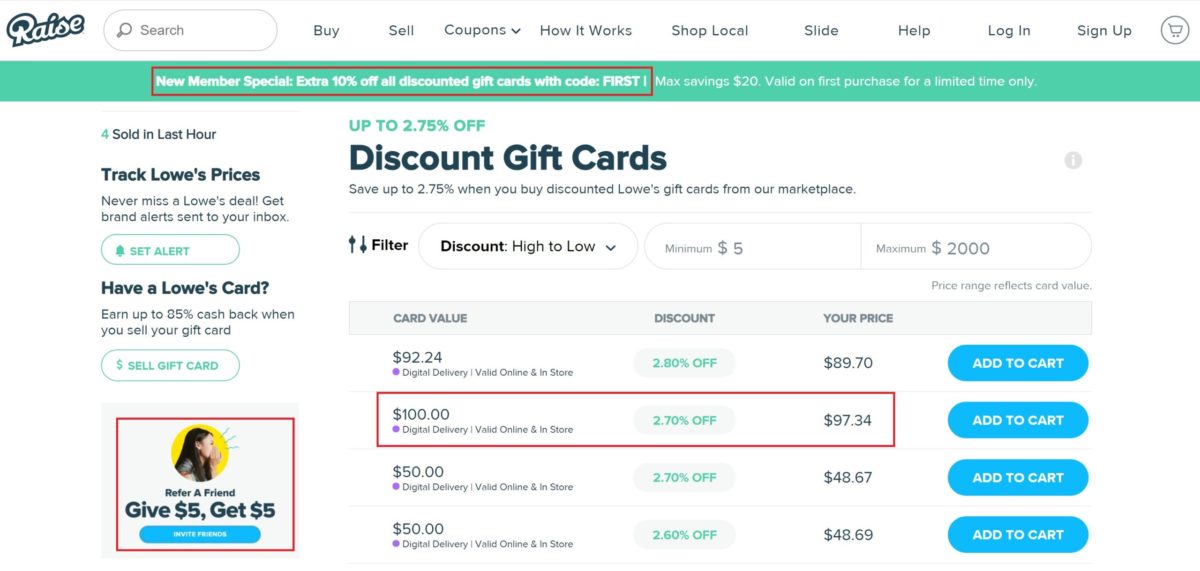 lowes discount gift cards available on raise.com