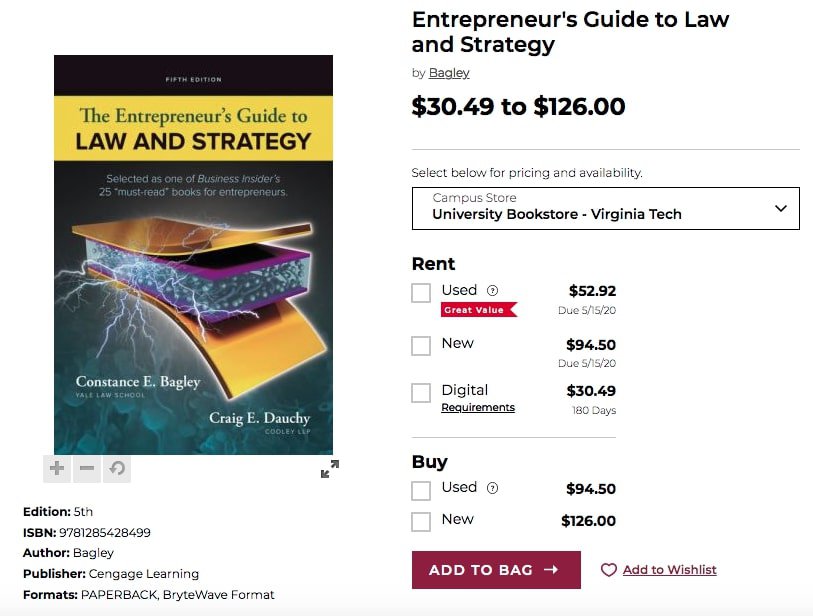 The Entrepreneur's Guide to Law and Strategy Bookstore Price