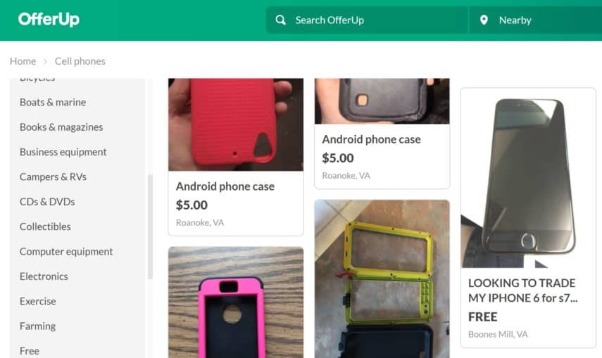 OfferUp cell phone section