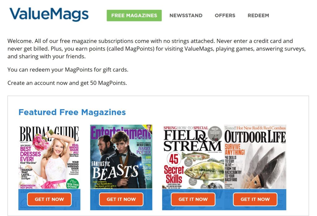 valuemags featured free magazine section