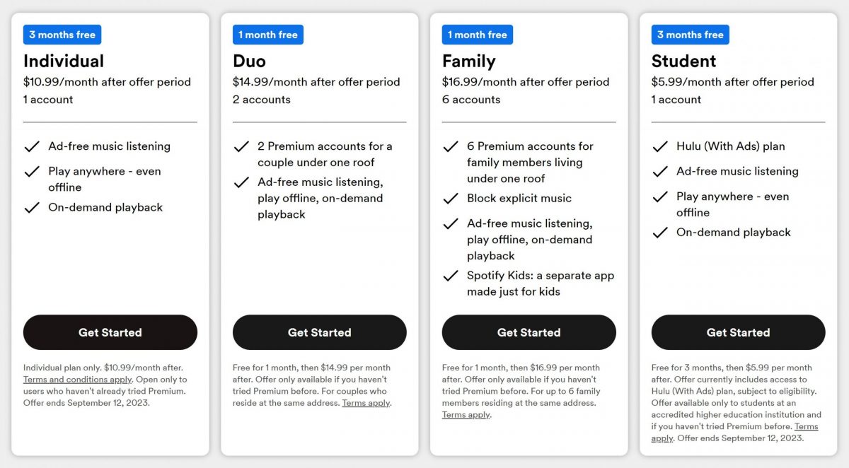 spotify premium pricing tiers