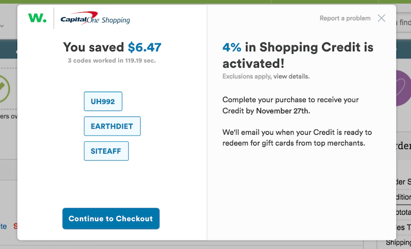 CapitalOne Shopping Savings on Vitacost