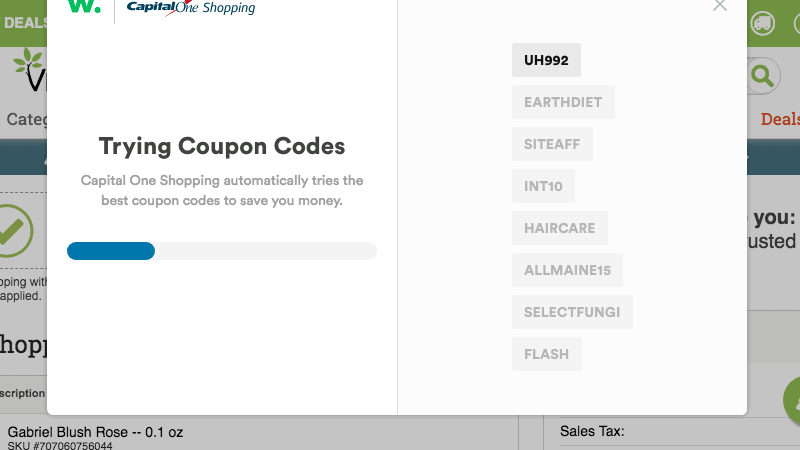 CapitalOne Shopping Trying Coupon Codes on Vitacost