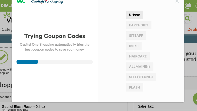 Capital One Shopping Trying Coupon Codes on Vitacost