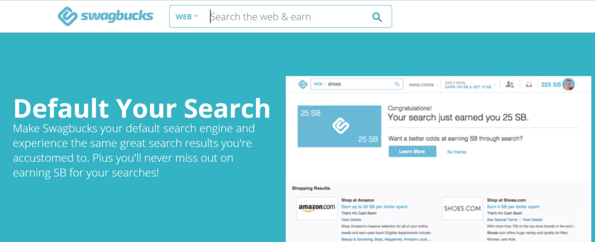 earn SB redeemable for cash by using Swagbucks Search