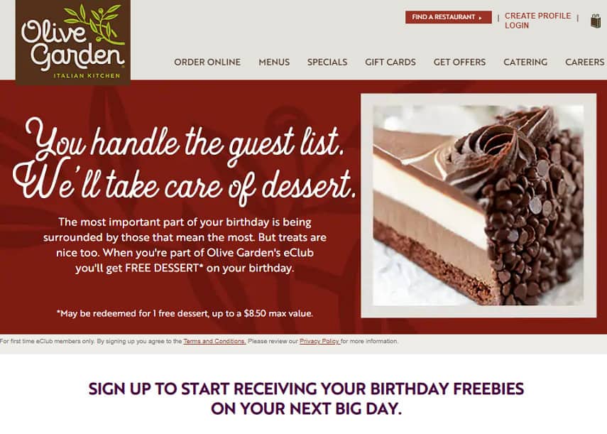 Olive Garden birthday rewards