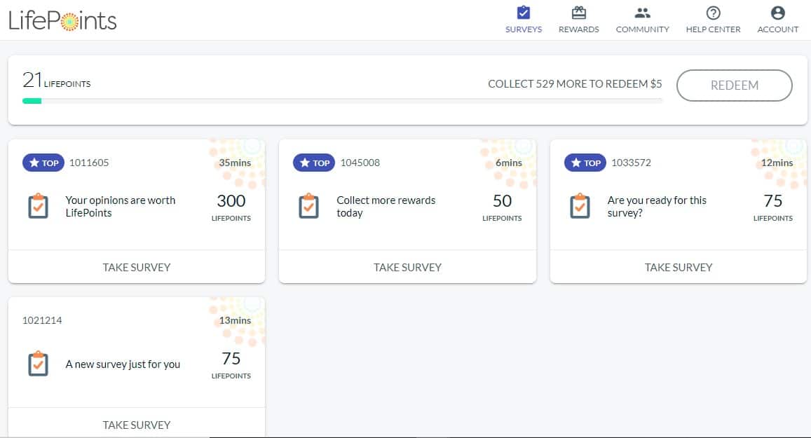 LifePoints dashboard