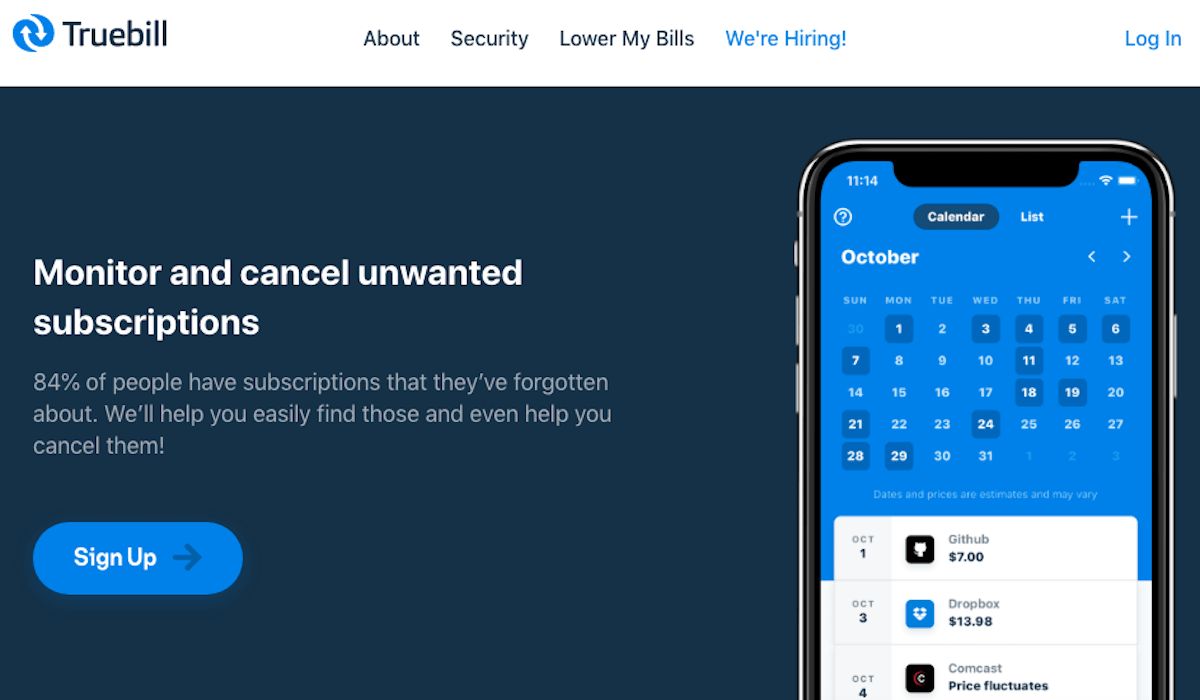 Truebill Subscriptions Screenshot