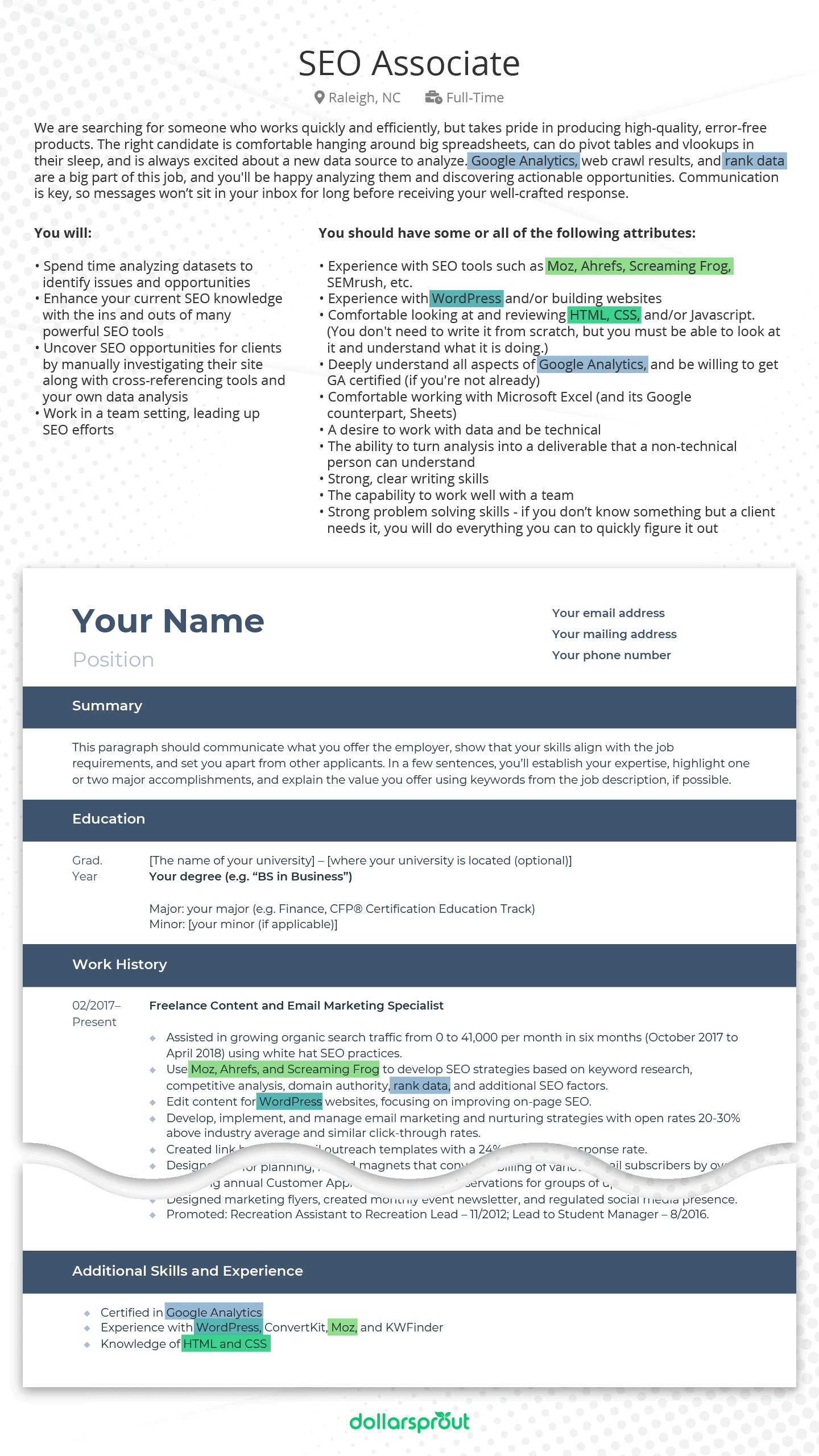Example of using keywords from a job description in your resume
