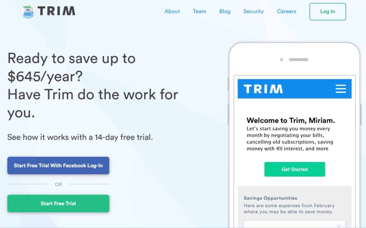 Trim app screenshot