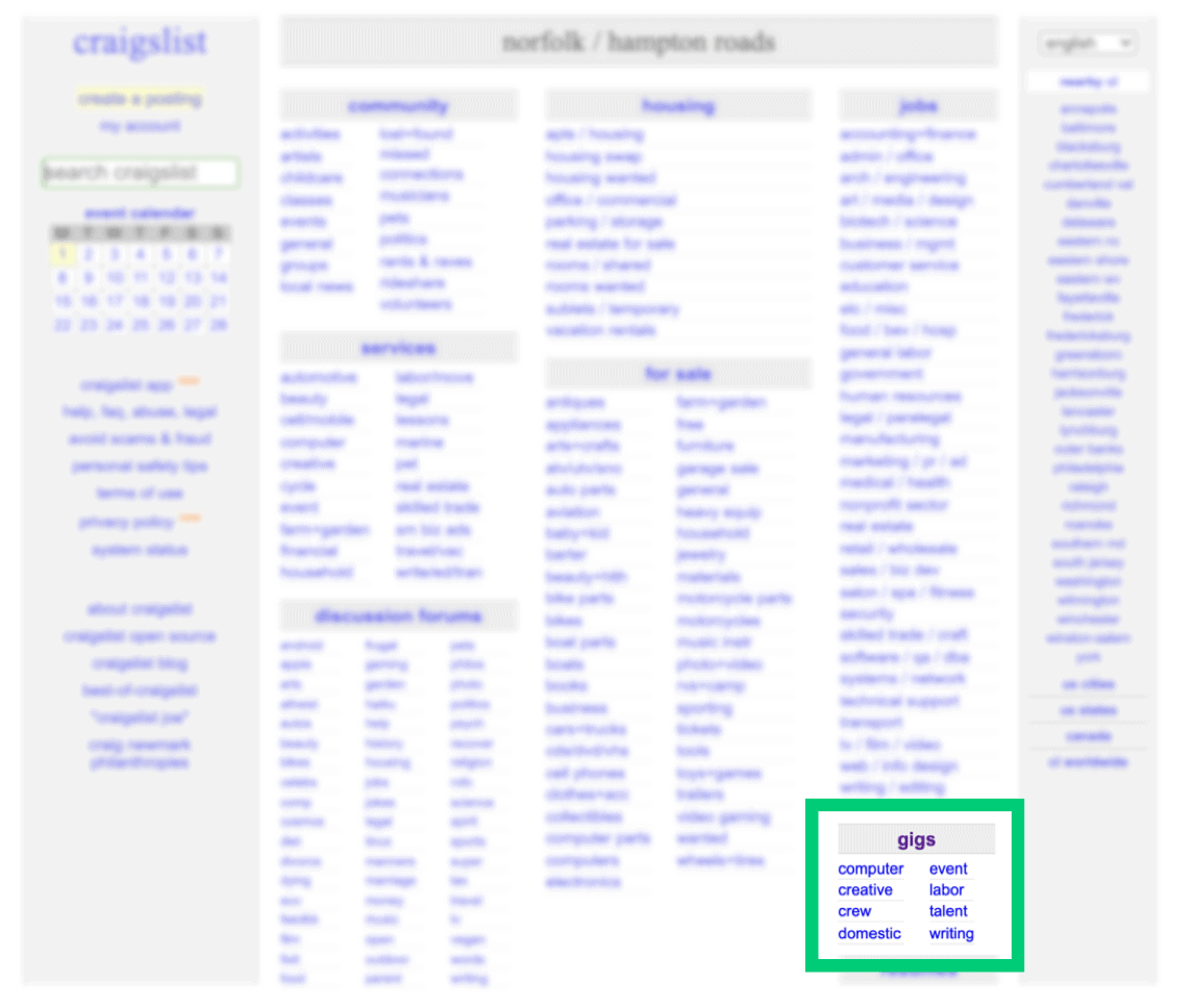 Craigslist for finding local gigs