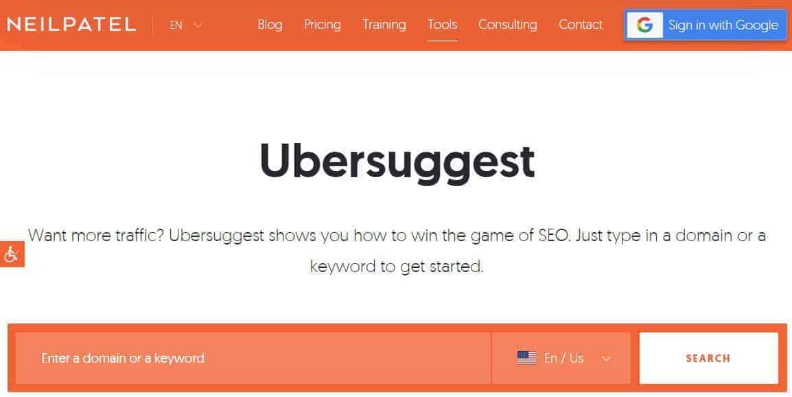 Ubersuggest screenshot