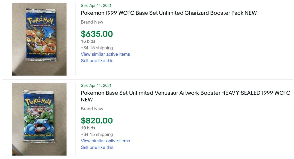 base set unlimited booster pack prices reach over $600 on ebay
