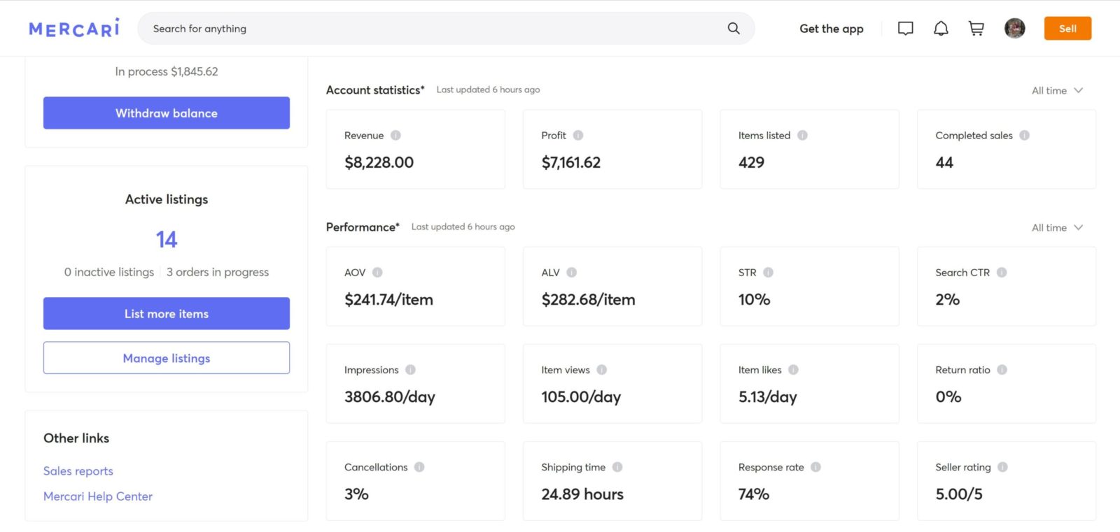 mercari sales dashboard