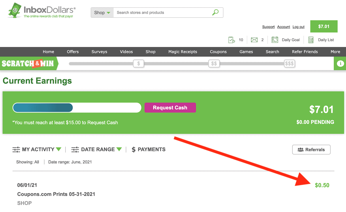InboxDollars Coupons Earnings