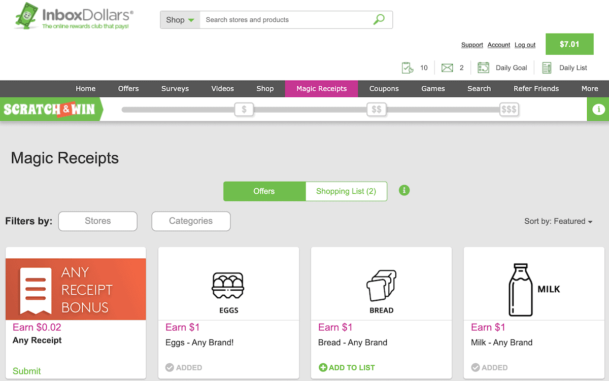 InboxDollars Magic Receipt Deals
