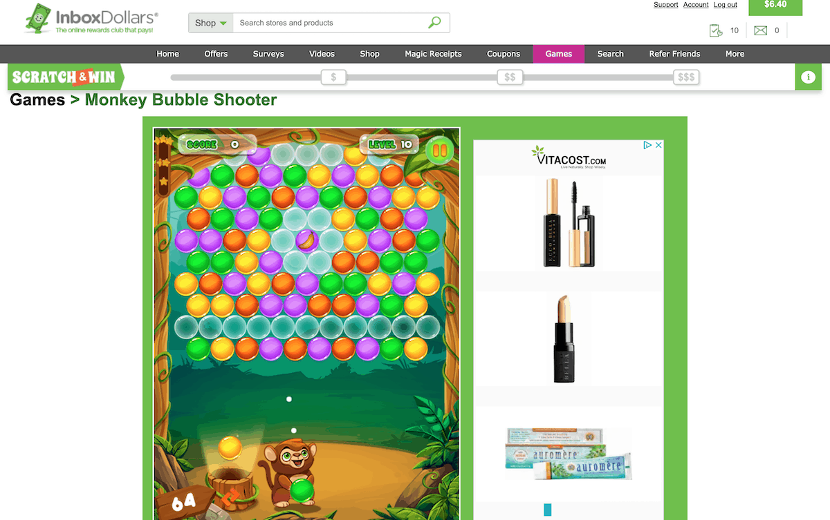 InboxDollars Monkey Bubble Shooter Game