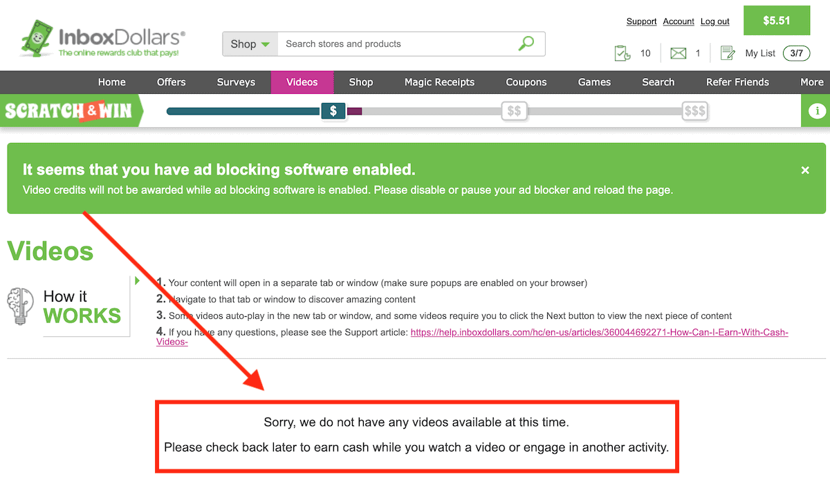 InboxDollars No Videos Available