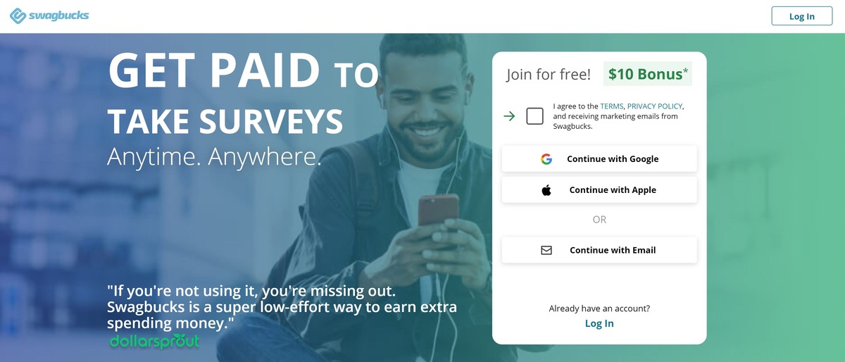 Swagbucks and DollarSprout co-branded landing page