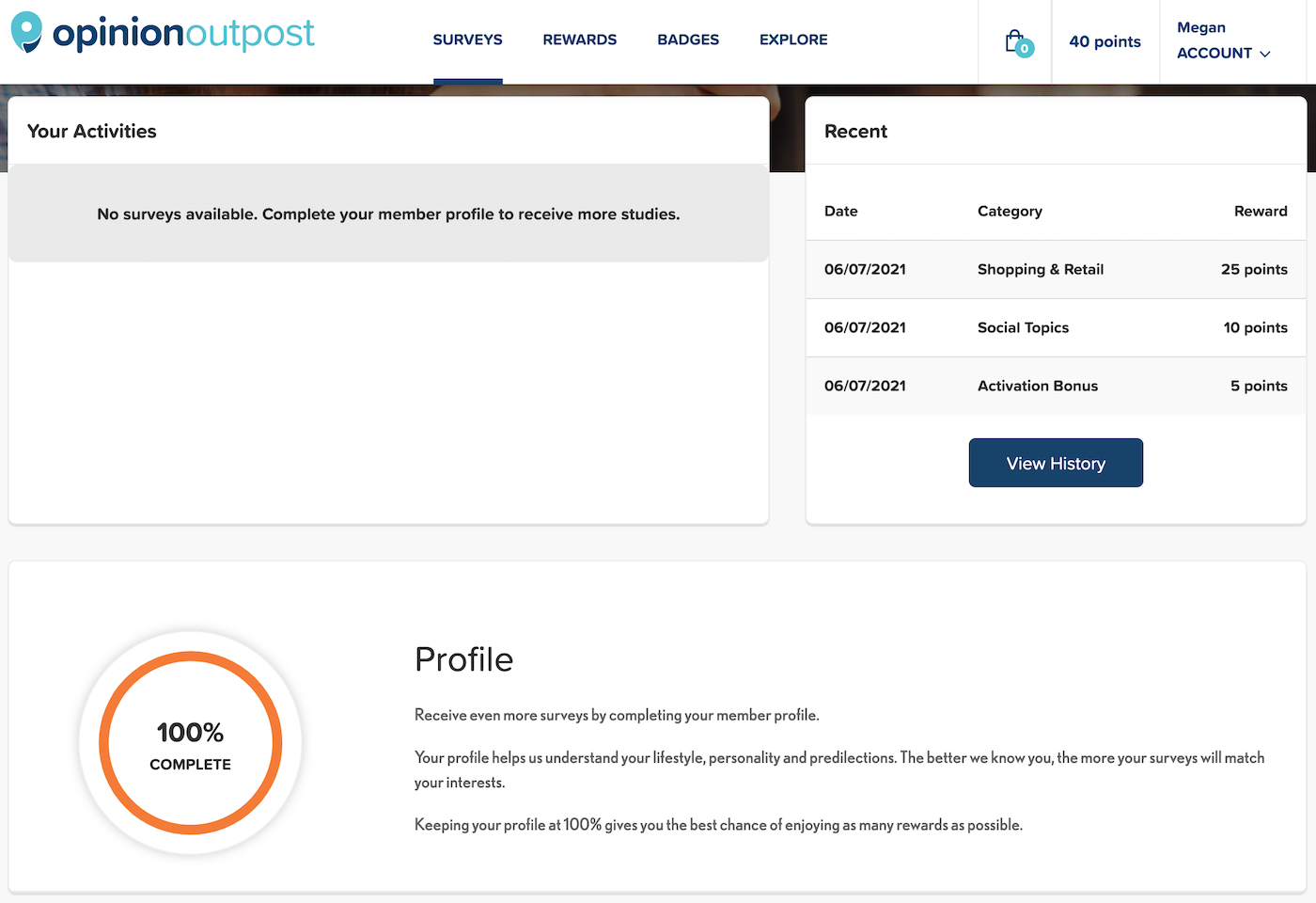 Opinion Outpost No Surveys Profile Completed