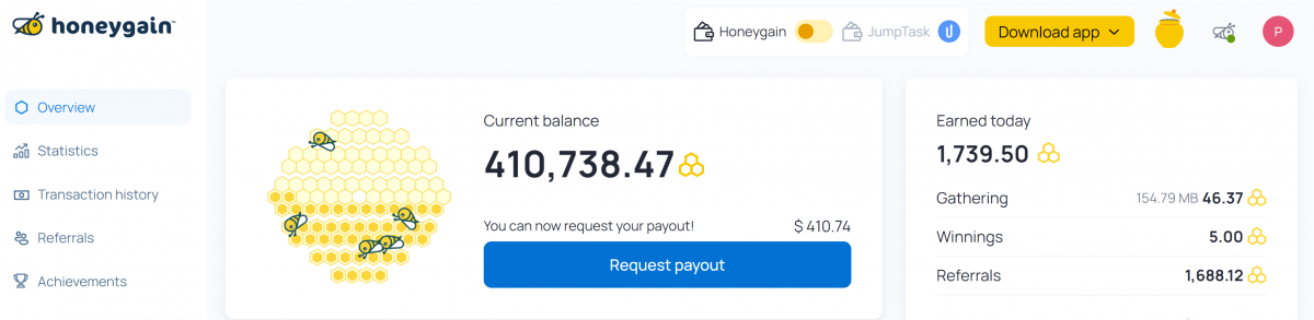 how to request a payout on honeygain