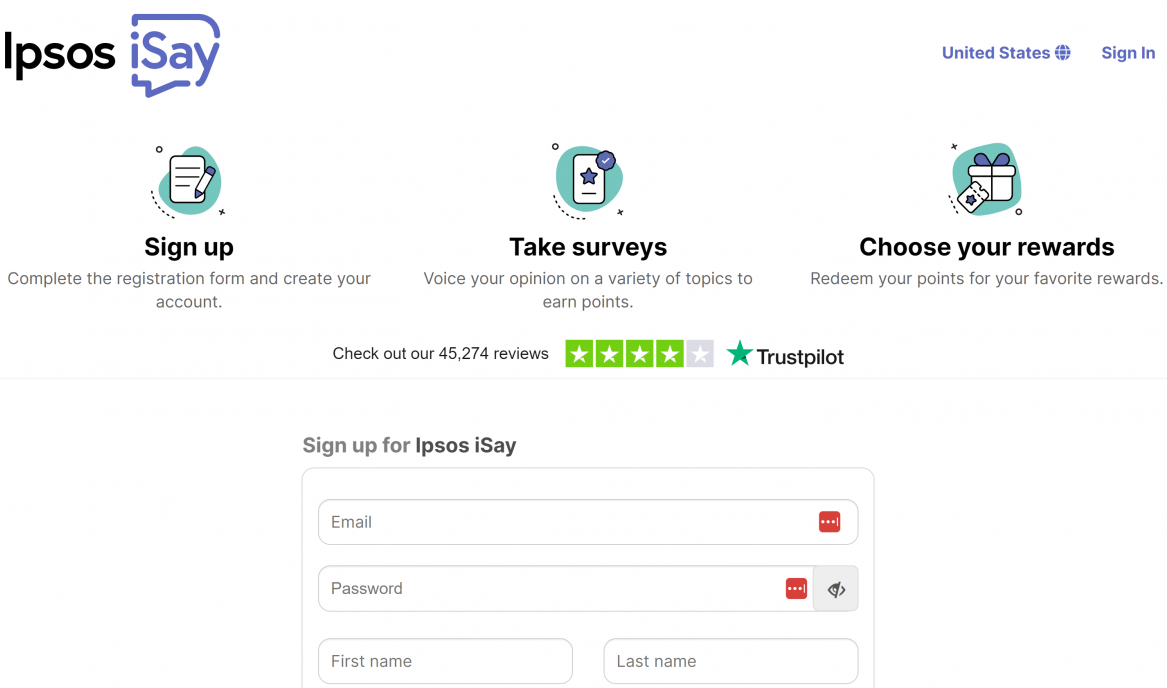 Ipsos iSay registration page