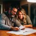 An optimistic husband and a wife sitting down and putting together a financial plan.